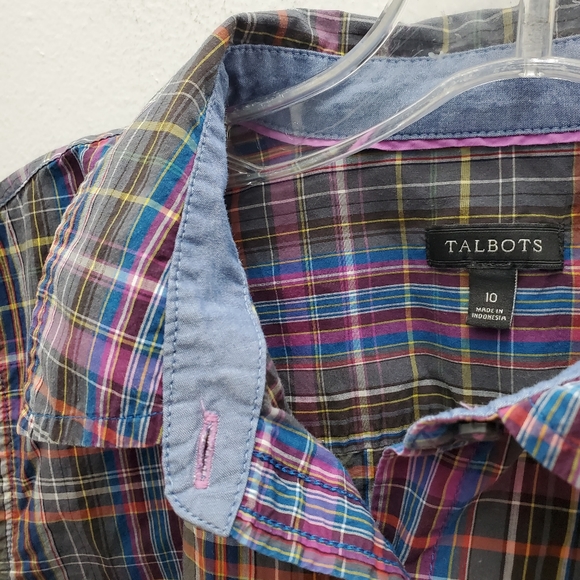 TALBOTS Plaid Button Down Chambray Cuff Size 10 - EUC! - Picture 3 of 11